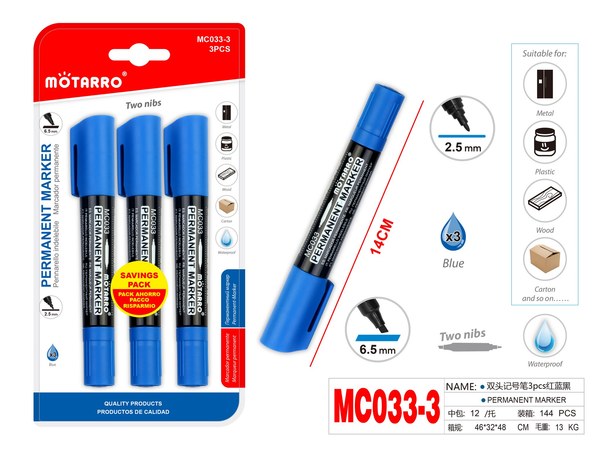 Marcador permanente azul 3pcsmc033-3