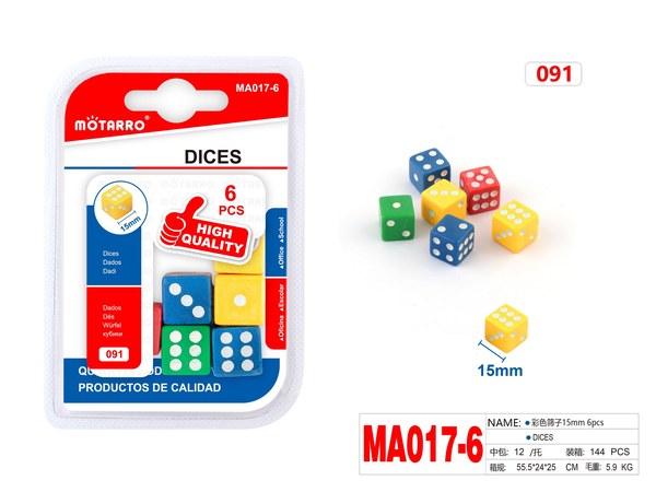 Dados colores 15mm 6pcs ma017-6