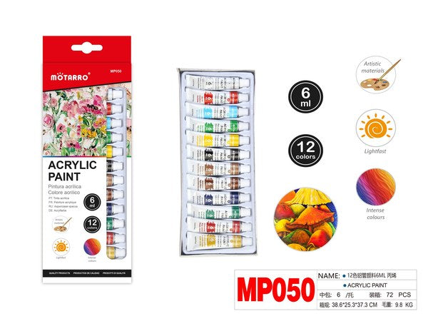 Pintura acrilica 6ml 12 coloresmp050