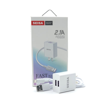 Cargador kit 2.1a+cable tipo-c 1m - 2 puertos usb