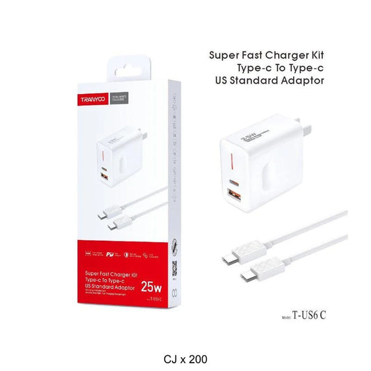 T-US6C Cargador QC4.0/25W + 1.0m Cable Tranyoo
