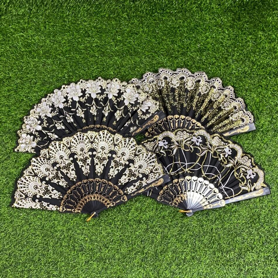 Abanico negro d/flor 51293-4
