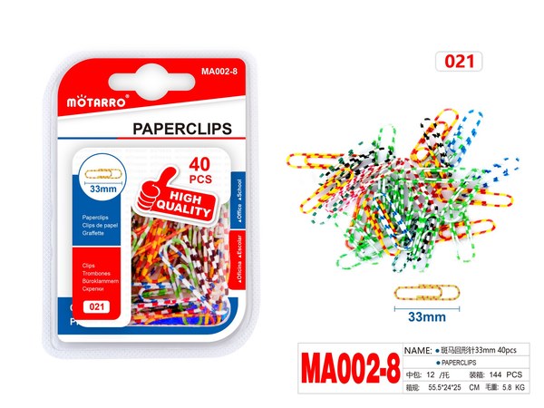 Clip colores rayada 33mm 40pcsma002-8